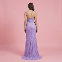Robe longue sans manches à sequins lilas avec fente |   Robe de soirée avec fermeture éclair invisible au dos
