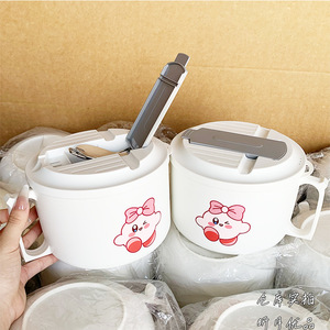 Tazón de fideos instantáneos de acero inoxidable con tapa, tazón de sopa de gran capacidad con drenaje para uso en dormitorios de estudiantes, diseño de dibujos animados - Product Image 4