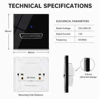 Interruptor de Pared Niva con Botón Pulsador, Diseño Moderno, Interruptores y Enchufes con Panel de Vidrio, Home Assistant, Estándar del Reino Unido
