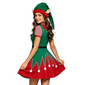 Christmas <b>Elf</b> Costume Women Short Sleeve V Neck Fitted Waist Flared Skirt Fancy <b>Dress</b> Party Outfit - Product Image 3