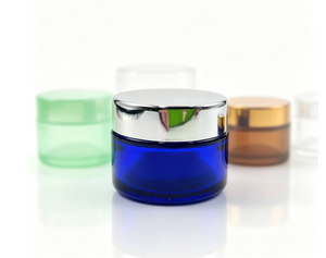 Colored <b>Glass</b> Cosmetic <b>Jars</b> <b>with</b> Aluminum <b>Lids</b> in Green Blue Amber Clear Multiple Sizes for Cream Storage - Product Image 6