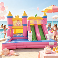 Château gonflable commercial Princesse avec toboggan intégré, château de saut rose pour filles, idéal pour les fêtes d'anniversaire