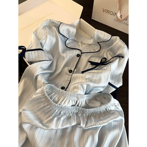 Hoogwaardige ijszijden pyjama's in Franse stijl voor dames, nieuw zomermodel, geschikt om uit te gaan, korte mouwen, korte broek, huiskledingset 2 - Product Image 3