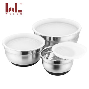 Estilo americano 14-30CM Acero inoxidable pulido 201 Juego de cuencos para mezclar Tapas de silicona para hoteles Restaurantes Cena de una sola cantidad - Product Image 1