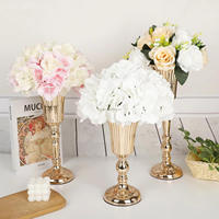 Vente en gros Trompette en métal doré pour mariage Vases à fleurs Porte-fleurs en or pour mariages Centre de table Décoration Vase à fleurs