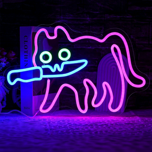 Lumière LED néon pour animaux de compagnie, motif chat 'Bite-the-Knife' et chien teckel, en acrylique bleu, décoration murale de chambre, badge lumineux 'Team', à intensité variable - Product Image 1