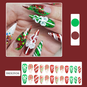 24 Uds. <span class=keywords><strong>Uñas</strong></span> <span class=keywords><strong>postizas</strong></span> <span class=keywords><strong>de</strong></span> lentejuelas brillantes diseño <span class=keywords><strong>de</strong></span> árbol <span class=keywords><strong>de</strong></span> Navidad rayas brillantes estilo francés Press-on X-Mas decoración <span class=keywords><strong>de</strong></span> <span class=keywords><strong>uñas</strong></span> <span class=keywords><strong>para</strong></span> mujeres <span class=keywords><strong>niñas</strong></span> - Product Image 4