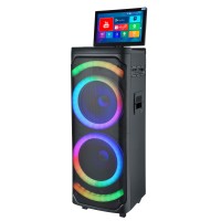 Speaker Karaoke Video Portabel Plastik Baru 2026 120w Daya Tinggi Layar HD Lampu RGB Keren Speaker Pesta untuk Penggunaan Multi-Skenario