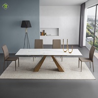 Ensemble table et chaises rectangulaires en pierre frittée, design italien haut de gamme, style moderne et épuré, pour une maison de luxe.