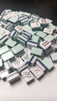 Set Mahjong Amerika 160 Ubin Akrilik Berlapis Tebal 31mm Warna Mint Ivory dengan Chip Skor
