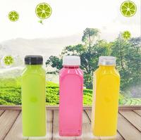 Bouteilles de jus de boisson carrées en plastique PET, jetables, personnalisées, 8oz, 12oz, 16oz, 500ml, pour boisson avec couvercle