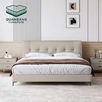 Meubles de chambre à coucher modernes en bois massif de haute qualité, lit double king size ou queen size, base de lit personnalisée avec tête de lit en cuir
