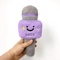 Jouet microphone en peluche mignon, accessoire de chant doux et rembourré, décor étoile souriante bleu vert jaune, pour cadeau, vente en gros