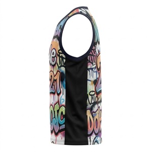 Maillot de basket-ball au design tendance, 100% polyester, logo imprimé lumineux, cousu, taille plus, sans manches, unisexe, vente en gros - Product Image 2