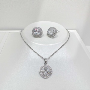 Ensemble collier et boucles d'oreilles en argent 925 avec zirconiums cubiques, élégant, pour fêtes et mariages, bijoux géométriques pour femmes. - Product Image 4