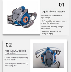 PPE masker Gas setengah wajah, <span class=keywords><strong>Respirator</strong></span> industri anti debu dapat digunakan kembali dengan kartrid Filter untuk keamanan pernapasan - Product Image 2