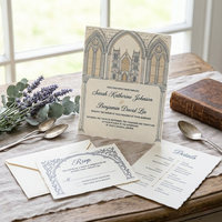 Suite d'invitations de mariage haut de gamme, style manuscrit vintage, en papier calligraphique, avec estampage à la presse et dorure à chaud, pour propriétés historiques, en petite série