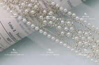 Ruban de dentelle brillant fait main de 2 cm de large avec perles, sequins et tulle pour col de vêtement