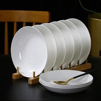 Assiette à Soupe Minimaliste en Céramique Blanche Porcelaine de 8 Pouces, Ronde et Écologique, avec Technique Sous Glaçure, Ensemble de Vaisselle