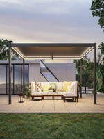 Pergola extérieure en aluminium finition noir mat avec supports en acier galvanisé, pergola de patio stable