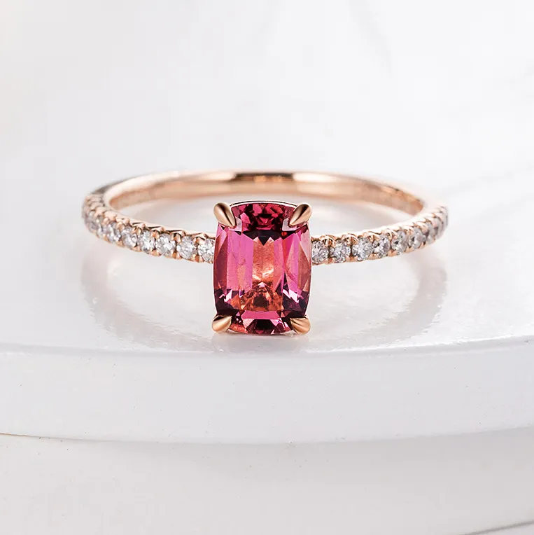 Bague en forme de Tourmaline rose Simple, bijou Simple et tendance, or 18k, diamant, promesse de mariage, anneau