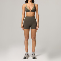 Ensemble de yoga 2 pièces Premium Color Block sans couture, séchage rapide, soutien-gorge de sport à col en V, taille haute, respirant, extensible dans les 4 sens, tenue de sport pour la gym