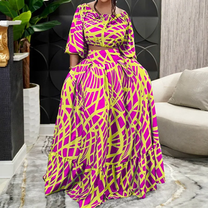 Vestido Maxi con Estampado Geométrico y Hombros Descubiertos para Mujer, Talla Grande, con Sujetador Incorporado, Estilo Crop Top, para Fiestas, Bodas y Otoño, Novedad 2025 - Product Image 4