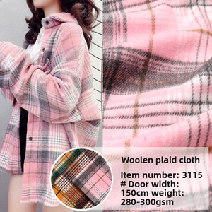 En stock – <span class=keywords><strong>Tissu</strong></span> brocart de <span class=keywords><strong>laine</strong></span> tissé style coréen semi-fin, résistant à l'abrasion, jaune, pour manteau femme, motif écossais, largeur 43/44 pouces - Product Image 1