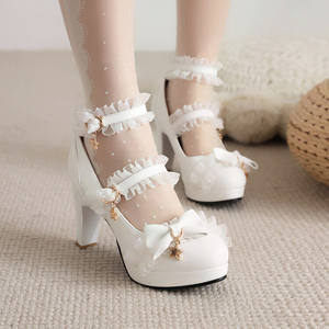 Chaussures Lolita à talons hauts en dentelle avec pendentifs étoiles, chaussures de cosplay princesse en cuir PU à bout rond, chaussures d'exportation en tailles 33-45 - Product Image 5