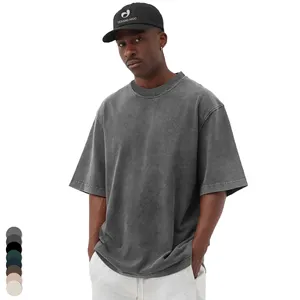 Kaus ukuran besar pakaian pria kaus 100% katun produsen Streetwear Hip Hop kaus antik dengan Logo kustom cuci asam kosong