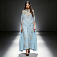 Dubai Abaya mit Strass-Perlen-Stickerei, Hochgeschlossenes Kleid mit Cape-Ärmeln, Locker Sitzendes Maxikleid im Kuwaitischen Stil, Arabische Robe für Damen