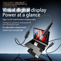 Fuente de Alimentación USB-C de 140W con Pantalla Digital, Voltaje Ajustable, Revestimiento de PVC, Carga Rápida de 5A, Cable Largo DC5521 y Función de Conexión a PC