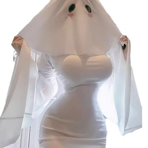 Costume de cosplay de fille fantôme d'Halloween, combinaison blanche avec voile pour femmes, tenue de jeu de rôle pour adultes - Product Image 5