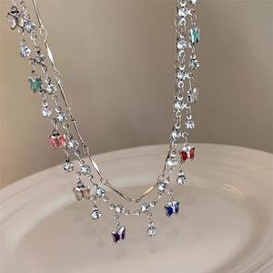 Collier en argent pour femmes sans allergie Collier en argent mince et brillant Dopamine Petit pendentif papillon en cristal coloré - Product Image 2