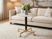 Table d'appoint de luxe en jade naturel, hauteur réglable - Table d'appoint mobile avec élévation de 12 cm, roulettes en laiton rotatives à 360°, mobilier de maison