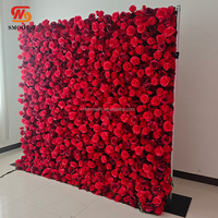 Mur de fleurs artificielles en soie, roses rouges de 8 pieds, pour toile de fond de mariage moderne, avec support en tissu, vente en gros SMOOTH