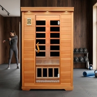 Sauna de Vapor Seco Portátil Moderna para 2 Personas, con Calentador de Carbono de Bajo EMF e Infrarrojos Lejanos, en Madera de Hemlock/Cedro Rojo Sólido