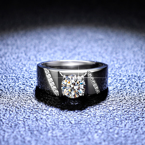 Anel de Moissanite Clássico OAHLAN com Inlay de <span class=keywords><strong>1CT</strong></span>, Corte Redondo Brilhante, Banho de Platina, Prata Esterlina S925, Aliança de Casamento Masculina, Aniversário - Product Image 3