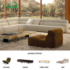 طقم أريكة إيطالي فاخر على شكل حرف L من المخمل المصقول، أريكة راقية لغرفة المعيشة بلون بيج للفيلات - Product Image 1