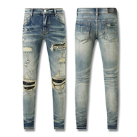 Jean Amiry pour homme, coupe droite, délavé, brodé, imprimé streetwear, boutonné, style décontracté high-street, automne