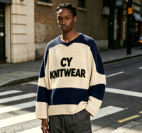 Pull tricoté décontracté pour homme, personnalisé OEM, avec patchs brodés et lettres, en jersey tricoté, style hockey, pour le printemps