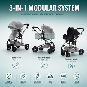 Kit Naissance <span class=keywords><strong>Trio</strong></span> Gris : Poussette, Siège Auto et Landau avec Châssis en Alliage - Product Image 2