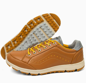 Chaussures de golf en cuir véritable pour hommes, baskets athlétiques, chaussures de sport pour terrain de golf, semelle extérieure en caoutchouc, grande taille - Product Image 1
