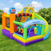 Château gonflable pour enfants, design panda rouge et girafe, avec toboggan, trampoline intérieur/extérieur, centre de jeux, jouet pour fête d'anniversaire