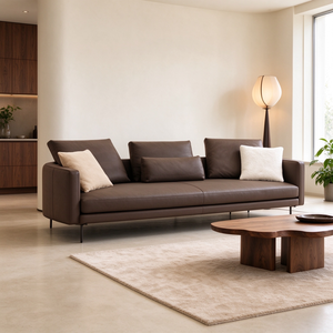 Sofá de Cuero con Patas de Horquilla de 2 y 3 Plazas, Chaise Longue, Otomana con Tapa de Mármol, Cojín Trasero Suelto, Reposabrazos, Moderno Minimalista para Sala de Estar u Hotel - Product Image 3