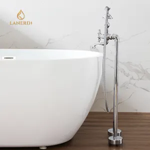 Cupc Two Handle Freestanding Bathtub Standing Shower Kit Faucets Tub Filler With Handheld Shower Diverter