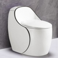 WC moderne demi-couleur en forme d'œuf, sanitaires en céramique, toilette monobloc sans bride à poser au sol