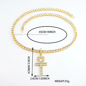 Style Full <b>Cross</b> Pendant Single Row Tennis <b>Chain</b> Personalized Light Luxury Cuban <b>Chain</b> Necklace - Product Image 2