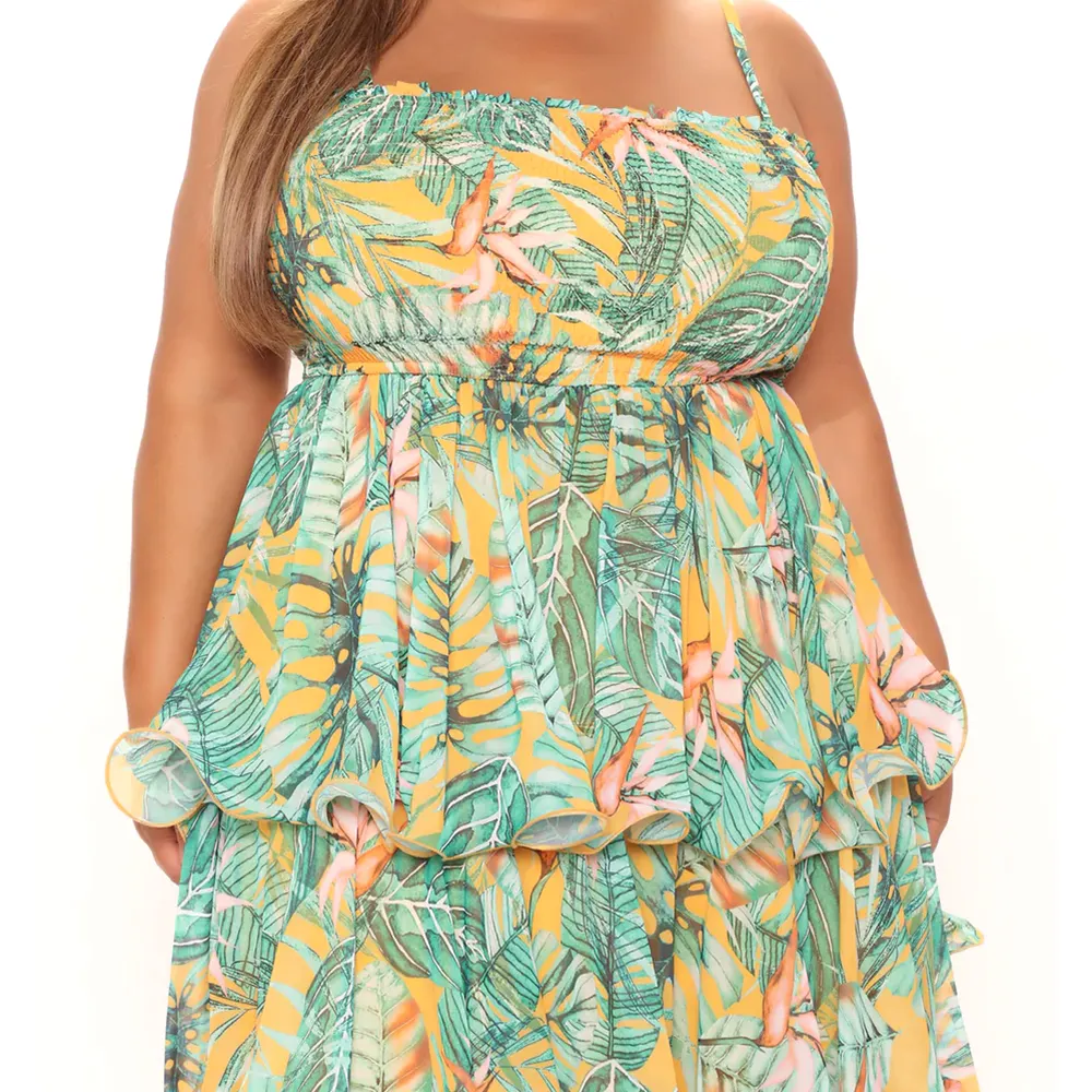 Fashion Trip Maxi Dress Green Floral Print Ruffled Linen Dress High Quality Fat Woman Maxi Dress