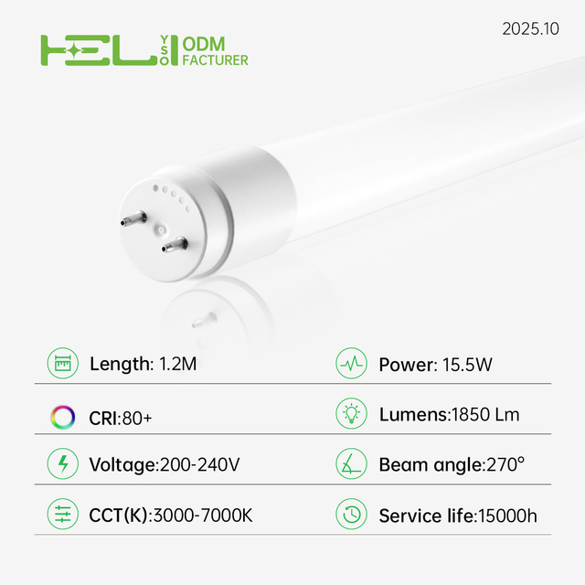 High CRI LED T8 Tube 1.2M, 15.5W 200-240V G13 Glass Lamp, Flicker Free, CE/CB/ETL, 27 Yrs OEM, Jiangxi China